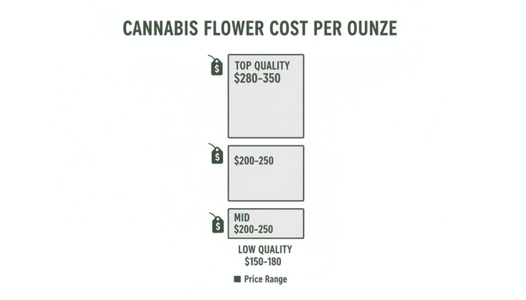 Infographic showing cannabis flower prices per ounce across different quality levels.